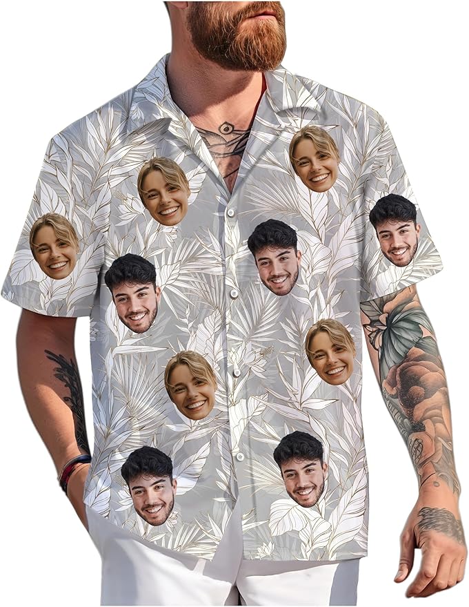 Custom Hawaiian Shirt with Face Photo Picture for Men Women Kids Youth Adult, Tropical Personalized Hawaiian Shirts Gift