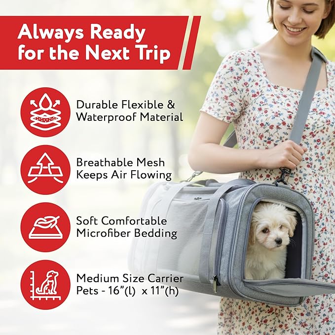 dbest Products Pet Smart Cart Sport, Soft Sided Collapsible Cat Carrier Airline Approved with Mesh Panels and Easy Side/Top Loading, Grey