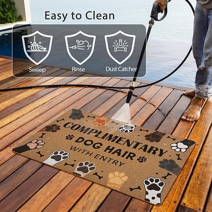 Complimentary Dog Hair with Entry Door Mat, Cute Dog Paws Print Artificial Coir Front Door Mat Indoor Outdoor Entrance, Funny Paw Welcome Doormat Rug for Porch Entryway Patio Decor, 17X30 Inch