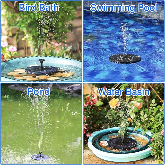 AISITIN 2.5W Solar Bird Bath Fountain Pump, Solar Fountain for Bird Bath with 6 Nozzles, 6.7" Solar Powered Water Pump for Garden, Ponds, Pool, Fish Tank, Aquarium and Outdoor