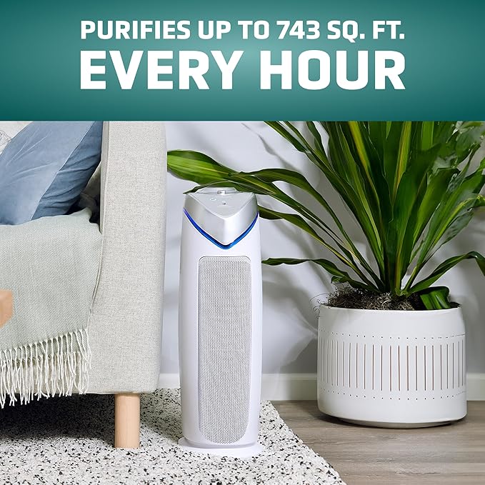 GermGuardian Air Purifier for Home with HEPA Pure Filter, for Wildfire Smoke, Pet Dander, Pollen, Odors, Large Rooms - 743 Sq. Ft., Removes 99.97% Pollutants, UV-C Light, 22", AC4825W, White