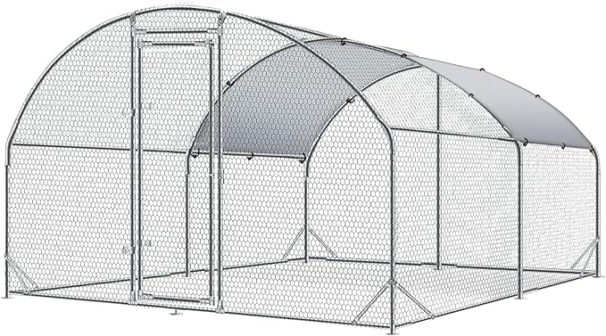 Large Metal Chicken Coop, Walk-in Chicken Run with Reinforced Wire Mesh and Anti-UV Cover, Dome Roofed Poultry Cage for Hens, Ducks and Rabbits, Outdoor Backyard Farm Pen, 9.5'W x 12.9'L x 6.3'H