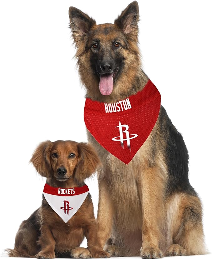 NBA Dog Bandana - Houston Rockets Reversible Pet Bandana. 2 Sided Home & Away Sports Bandana with a PREMIUM Embroidery TEAM Logo, Small/Medium