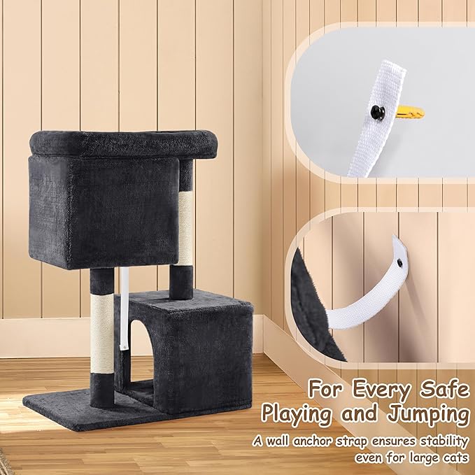 Yaheetech 33.5in Cat Tree, Small Kittens Tower w/Large Perch&2 Cozy Condos, Sisal Scratching Posts for Indoor Kittens/Cat, Stable Pet Activity Center Furniture, Black