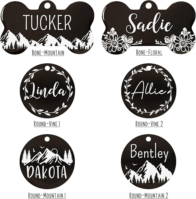 Ultra Joys Stainless Steel Pet ID Tag Dog Name Tags Personalized Front and Back Engraving, Customized Dog Tags and Cat Tags, Optional Engraved on Both Sides, Round Tag w/Mountain on Top Design, Small