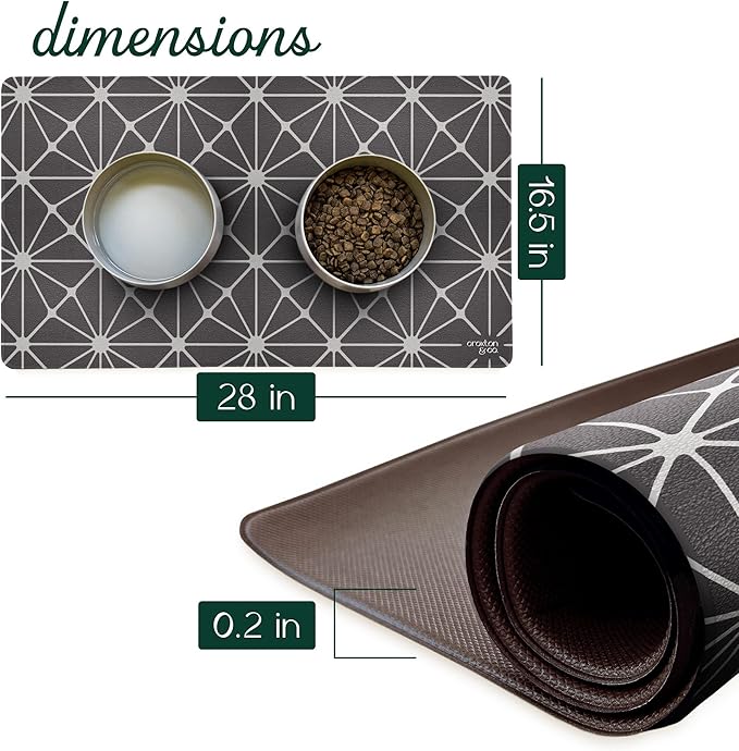 CROXTON & CO. Non-Slip Faux Leather Pet Feeding Mat for Dog Bowls | Large Bowl Mat for Food and Water | Durable, Easy-to-Clean Pet Food Mat for Floors | Size: 16.5"x28"