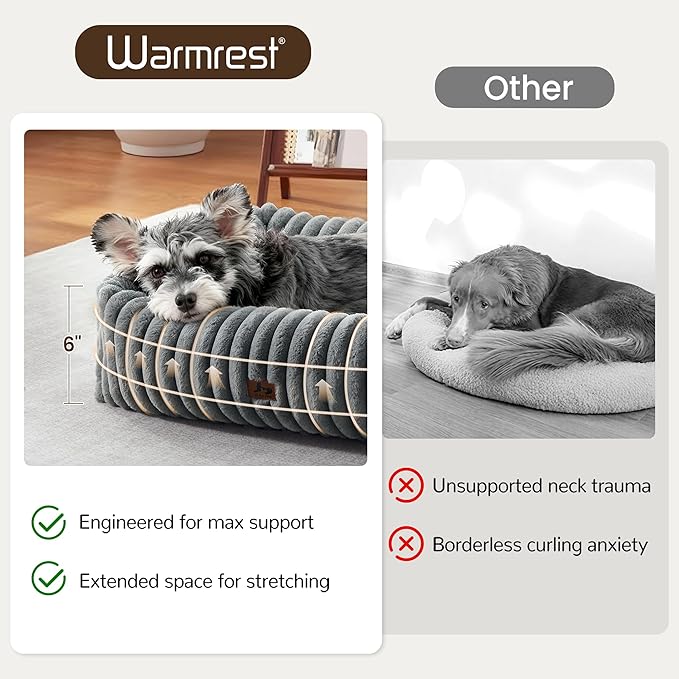 Washable Dog Bed for Small Medium Dogs - Rectangle Orthopedic Corduroy Fleece Pet Bed with Removable Cover and Nonskid Bottom, Calming Puppy Bed Soft Pet Sofa, Grey(20x19x6inchs)