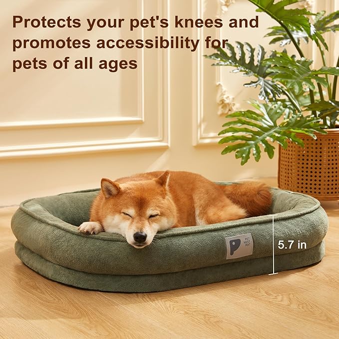 Orthopedic Dog Bed for Medium Dog, Washable with Removable Cover&Non-Slip Bottom with Four-Sided Bolster Cushions,Fluffy Bed Medium Size Green M