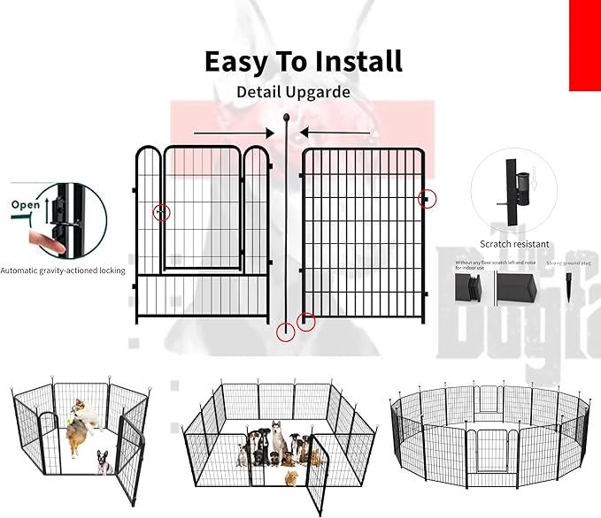 Portable Dog Fence Outdoor for Yard 36'' High, Dog Playpen with Rustproof and Sturdy Stakes for Medium/Large Dogs, 3ft Dog Play Pen for RV Camping(8 Panels)