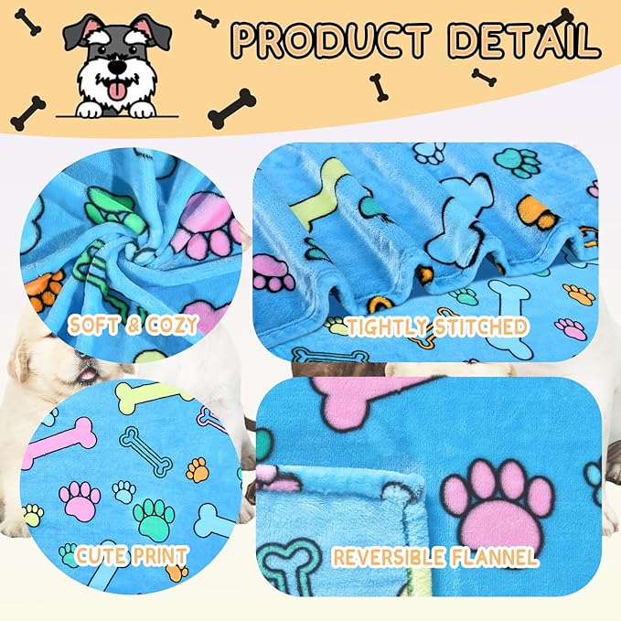 Rezutan Soft Fuzzy Dog Blankets, 1 Pack 3 for Large, Medium, Cat Pet- Comfort Flannel, Reversible Print Suitable for Dog Kennels & Beds, Sofas, Furniture, Gifts Puppy Essentials, 41 x 31 inch, Blue