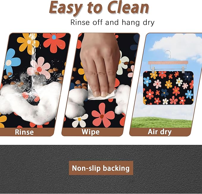 Abstract Groovy Flower Dog Food Mat for Floors,Absorbent Pet Food and Water Bowl Mats,Non-Slip Pet Feeding Mat,Pet Supplies 16" x 24"