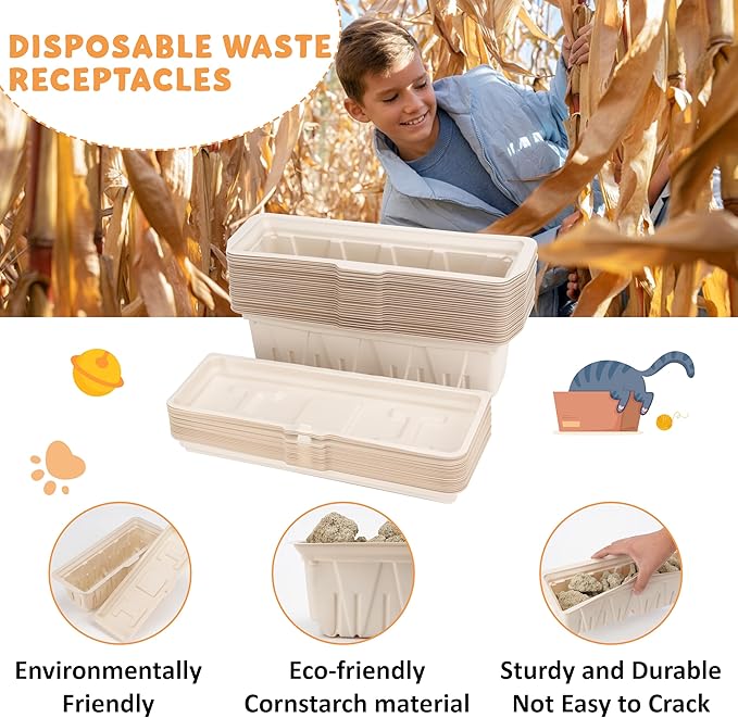 30 Packs Disposable Waste Receptacles Compatible with Nature's Miracle Litter Box 2nd & Littermaid Litter Box 3rd, Kitten Litter Trays with Charcoal Bags, Cat Supplies (Machine NOT Included)