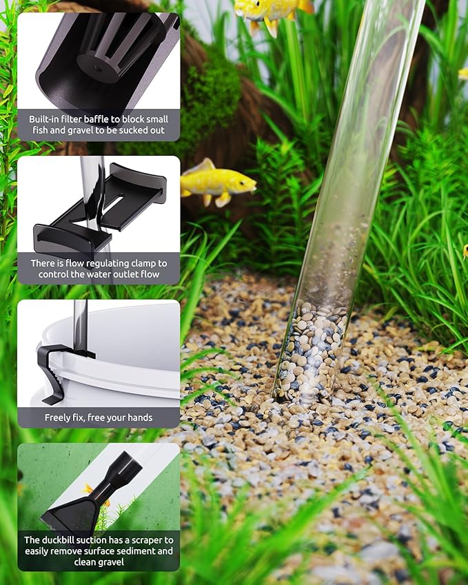 SEAOURA Aquarium Vacuum Gravel Cleaner Adjustable, Aquariums Siphon Fish Tank Cleaner, Manual Python Water Changer with Air Push Button, Fishtank Vacuums Cleaning Kit for Suck Manure Wash Sand