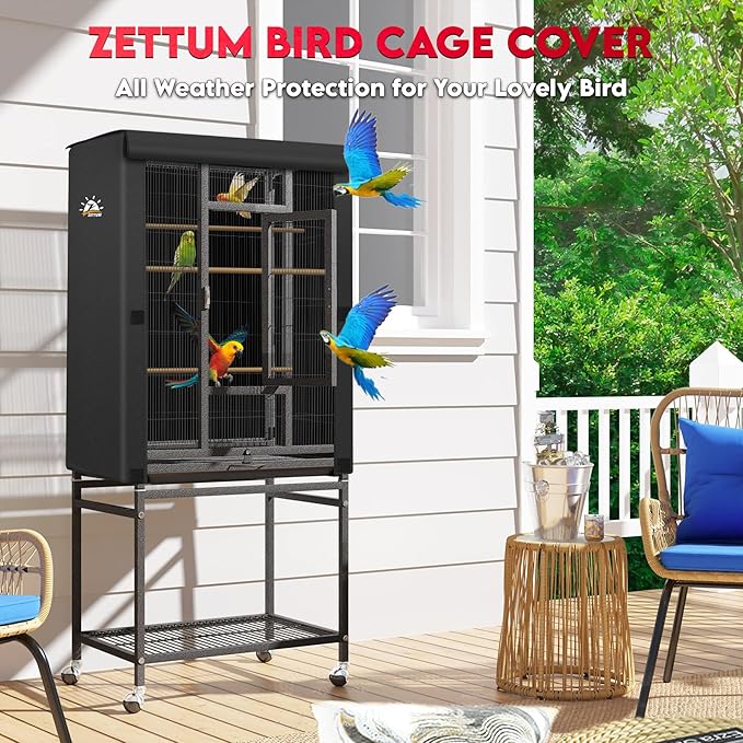 Zettum Bird Cage Cover - 600D Bird Cage Covers for Night Heavy Duty & Waterproof, Fade-Resistant Pet Bird Cage Cover Accessory for Parakeet, Parrot, Cockatiel and More Finches - 19 x 19 x 40 Inch