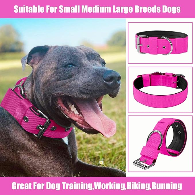 Heavy Duty Tactical Dog Collar - 1.5" Width Military Durable Thick Nylon with Adjustable Metal D Ring & Buckle Working Training K9 Collar for Medium Large Dogs (M(17"-20"), Hot Pink)