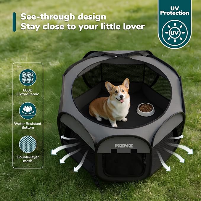 Dog Playpen, Portable Puppy Pet Crate Indoors for Small/Medium Dogs Cats Rabbits, Foldable Dog Cage Enclosure for Outdoor, Pop Up Dogs Tent Kennel with Carrying Case, Dark Grey