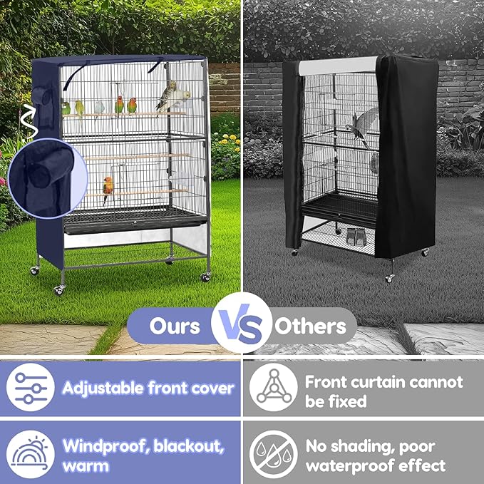 Bird Cage Cover, Large Birds Cage Covers for Night, Birds Cover for Cage with Adjustable Front Curtain, Blackout & Breathable Birdcage Covers for Parrot, Small Animals(Not Include Bird Cage)