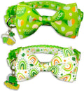 2 Pack St. Patrick's Day Cat Collars with Bow Tie and Charms, Adjustable Breakaway Shamrock and Clover Collars for Cats and Kittens, Holiday Festive Design for Boys and Girls