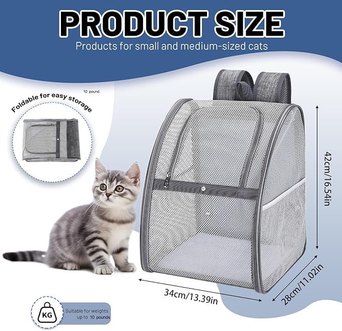 Breathable cat Backpack - Lightweight, Foldable & Escape-Proof Design for Small Dogs & Cats, Air Travel Approved,cat Backpack Carrier，Travel, and Daily Use pet Carrier