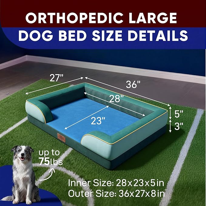 Comfort Expression Orthopedic Dog Bed for Large Dogs 36x27 Inch, Waterproof Egg Crate Foam Large Pet Bed with Removable Bolsters, Dog Couch with Washable Cover & Non-Slip Bottom, Seattle