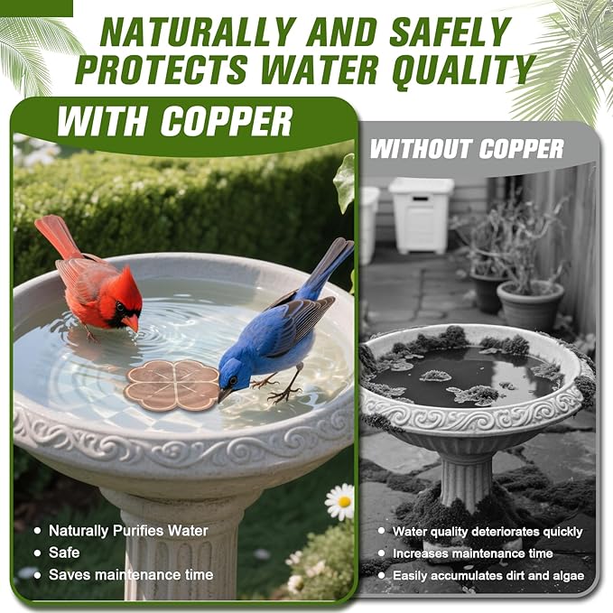 Bird Bath Copper Disk,Four-Point Support Design 99.99% Pure Copper Cleaning Disk 1 mm Thick Universal fit for Outdoor Bird Baths, Physical Safe Providing Clean Water for Bird Bowls All-Season