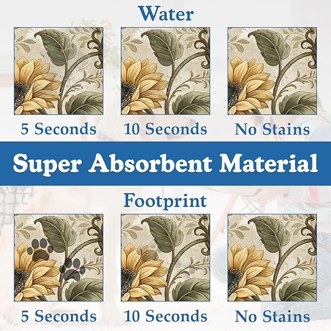 Vintage Sunflower Pet Feeding Mat for Floors–Christmas Stocking Absorbent Quick Dry Dog Cat Bowl Mat for Food and Water, Non Slip Waterproof Base, Mess-Free Feeding Accessories 16"x24"
