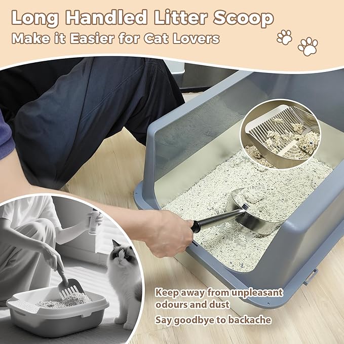 Cat Litter Scoop Deep Shovel, Detachable Long Handle Litter Scooper, Metal Cat Litter Scoop, Stainless Steel Cat Litter Scoop, Kitten Pooper Lifter, Kitty Metal Scooper with Holder Strip Hole