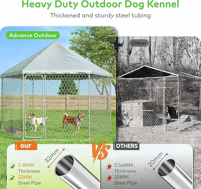 6.8x6.8 FT Outdoor Dog Kennel Outside Heavy Duty Dog Enclosure with Waterproof Cover and Security Lock, Galvanized Wire Mesh Hexagonal Large Dog Kennel(81x81x95.3IN)