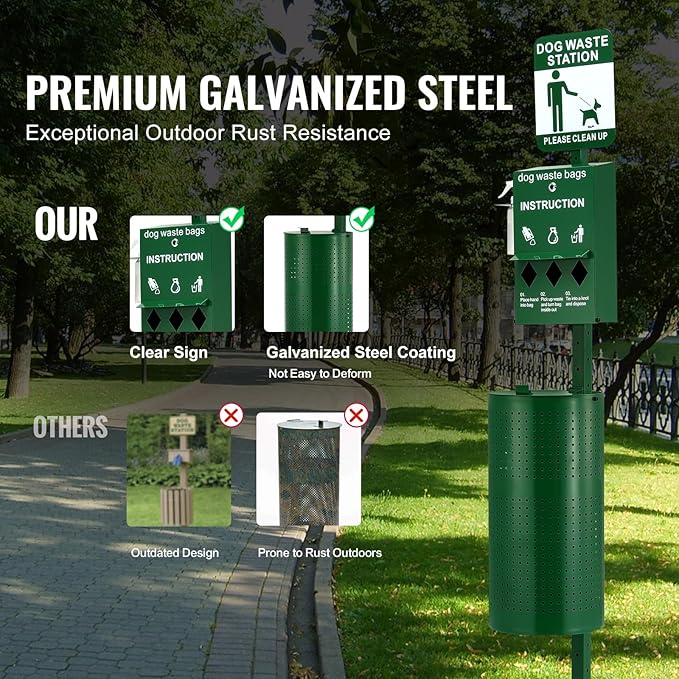 VEVOR Dog Waste Station with Hand Wash Bottle, 11.5 Gallons Pet Waste Bin with 50 Can Liners, Bag Dispenser & 600 Waste Bags, Outdoor Dog Waste Disposal System for Backyard