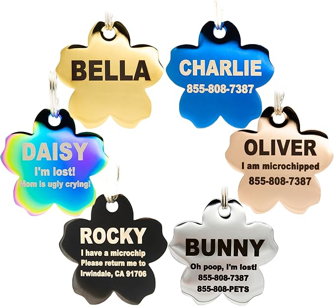 Engraved Dog Tags Personalized - Stainless Steel Engraved Dog Cat ID Tags Front & Back up to 8 Lines of Text Color Plating Gold, Rose Gold, Blue, Black, Nebula by PetANTastic
