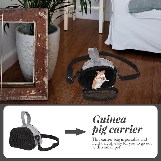 Beaupretty Oxford Cloth Hamster Carrier Bag Portable Breathable Guinea Pig and Bird Travel Carrier Small Grey for Outdoor Use