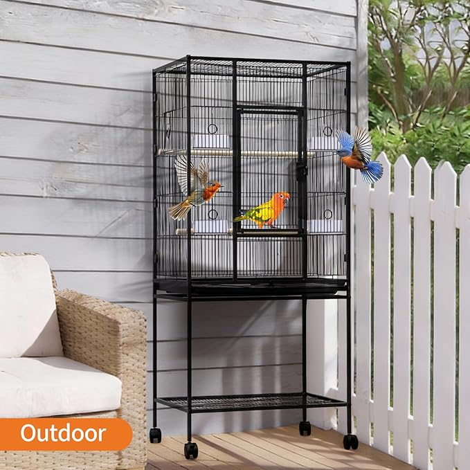 Large Bird Cage, 54" H Big Bird Cage with Stand for Parakeets Parrots Conures Lovebird Cockatiel Black