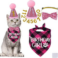 STMK Cat Birthday Decorations, Cat Birthday Hat with Numbers Bandana Bow Tie Collar for Cats Kittens Birthday Outfits (Pink)