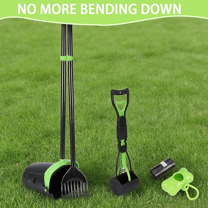 Geyecete Dog Pooper Scooper Long Handle Pooper Scooper Set Pooper for Dogs -Outdoor Cleanup Tool Foldable -Portable Pet Waste Pick Up Set