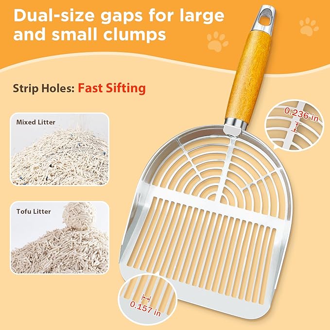 Cat Litter Scoop, Litter Scooper, Metal Cat Litter Scoop, Stainless Steel Cat Litter Scoop, Kitten Pooper Lifter, Kitty Metal Scooper with Holder for Cat Litter Box Strip Holes Easy Cleaning