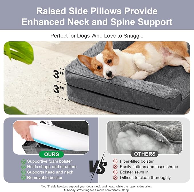 Orthopedic Dog Bed Medium Size Dog, Memory Foam Dogs Bed for Medium Dogs, Washable Removable Cover, Nonskid Bottom, Waterproof, for Indoor, Outdoor, Crate ＆ Car Use, 35x23x6 Inches, Dark Grey