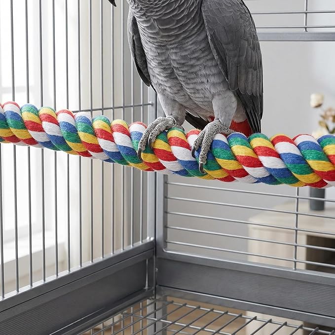 iplusmile Bird Perch 44 Inch Bird Rope Perches for Parrots, Cockatiels, Parakeets, Budgie Parakeet African Greys, Cockatiels, Conures, Budgie Cages Comfy Rope Toy, Colorful