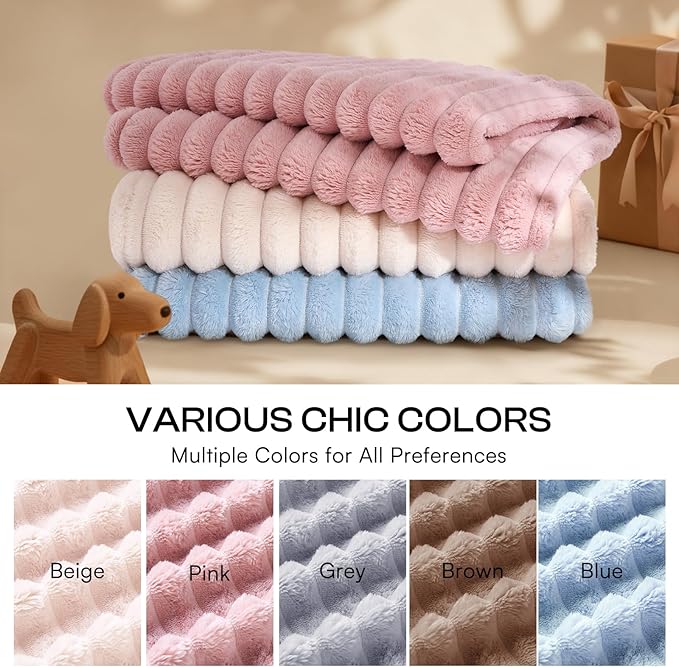 LINENLUX 1 Pack 3 Soft Dog Blanket Washable Warm Fleece Cat Blankets for Pet Puppy Fluffy Calming Flannel Pink/White/Blue Medium