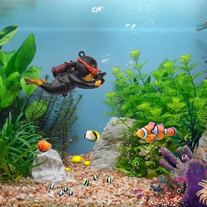 onesimcr Floating Fish Tank Decorations, Aquarium Decorations, Lovely Diver Fish Tank Decorations, Floating Device Fish Tank Accessories，Suitable for All Kinds of Fish Tanks(Black)…