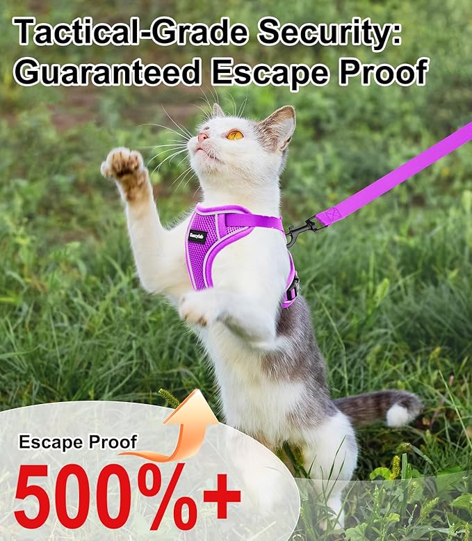 Cat Harness and Leash for Walking Escape Proof Soft Adjustable Cat Leash Breathable Comfortable Vest Easy to Wear Kitten Harness for Outdoor Travel Purple M