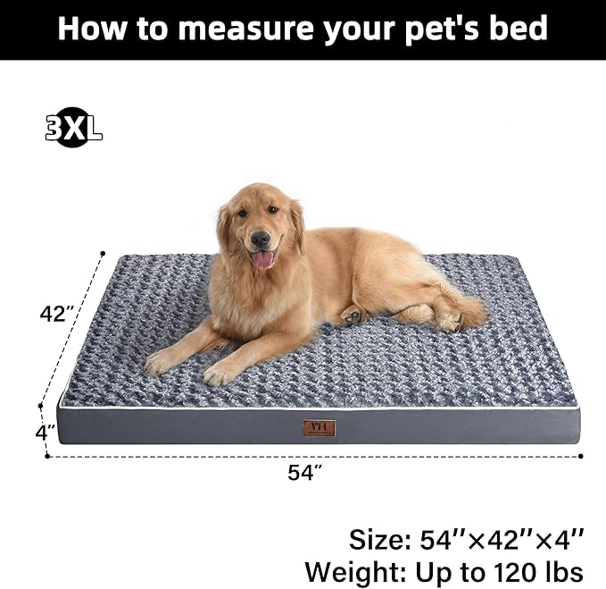 WESTERN HOME WH Large Dog Bed for Extra Large, Big, Jumbo, Huge Dogs, Orthopedic Pet Bed Waterproof Mattress with Removable Washable Cover, Thick Egg Crate Foam Dog Bed with Non-Slip Bottom