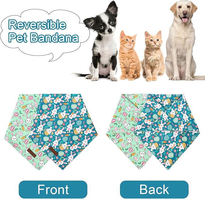 ARING PET Easter Dog Bandana 2 Pack-Cute Green Easter Eggs Dog Bandanas, Reversible Rabbit&Carrot Dogs Triangle Bibs Bunny Pet Scarf