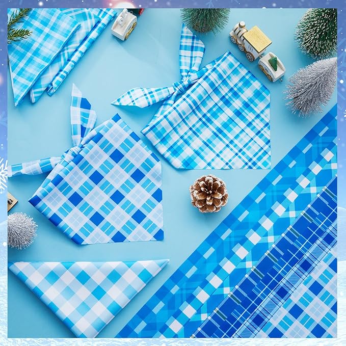 Abbylike 50 Pcs Plaid Dog Bandanas Bulk Blue Checkered Bandanas for Dogs Triangle Kerchief Bibs Scarf Set for Pet Holiday Costume Photo Props Accessories Pet Shops (25.6 x 17.7 x 17.7 Inch)