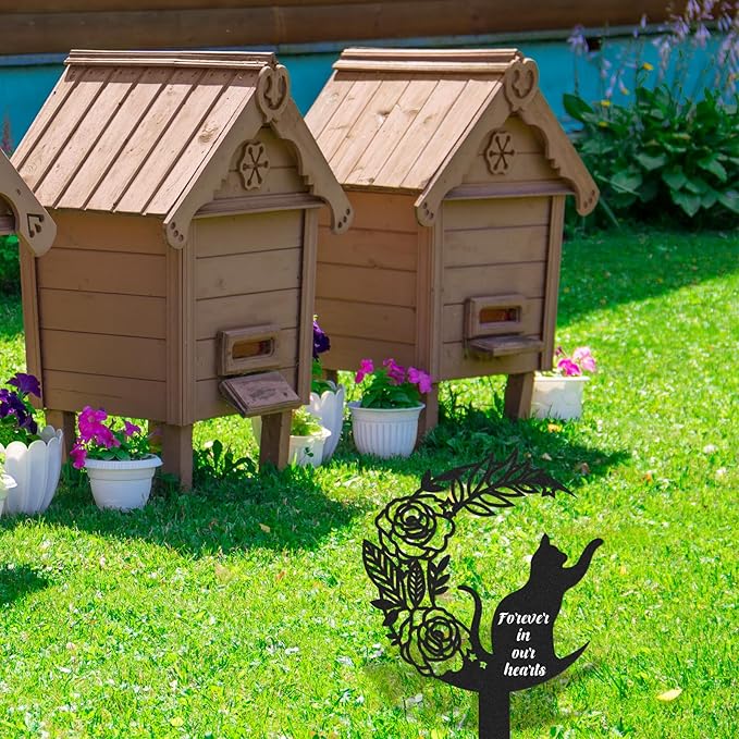 Pet Grave Markers Cat, Metal Memorial Plaques for Outdoors Garden Yard, Pet Grave Marker Decor Gifts Graveyard Remembrance Graveside Burial Stake for Pet Owner