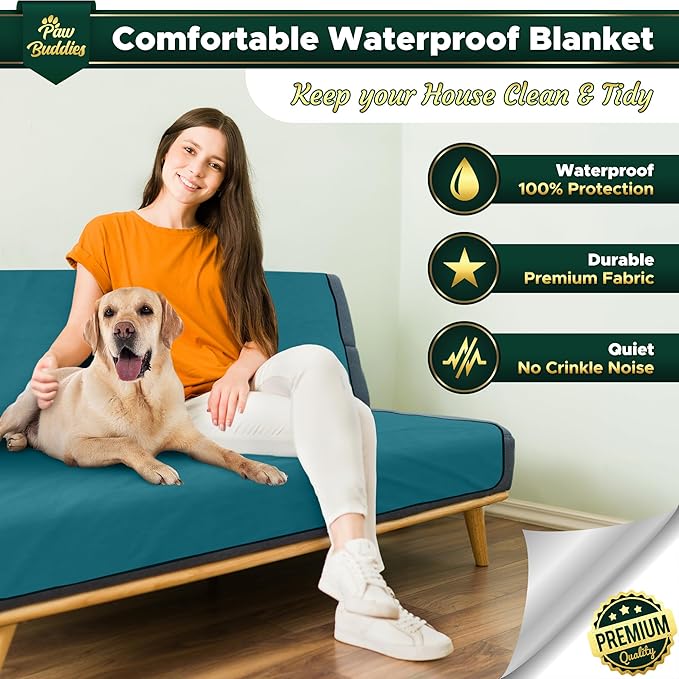 Paw Buddies Waterproof Blanket – 80"x90" Washable Sofa Throw for Couch, Bed or Car – Soft Reversible Protector for Adults, Pets, and Dogs at Home or on The Go