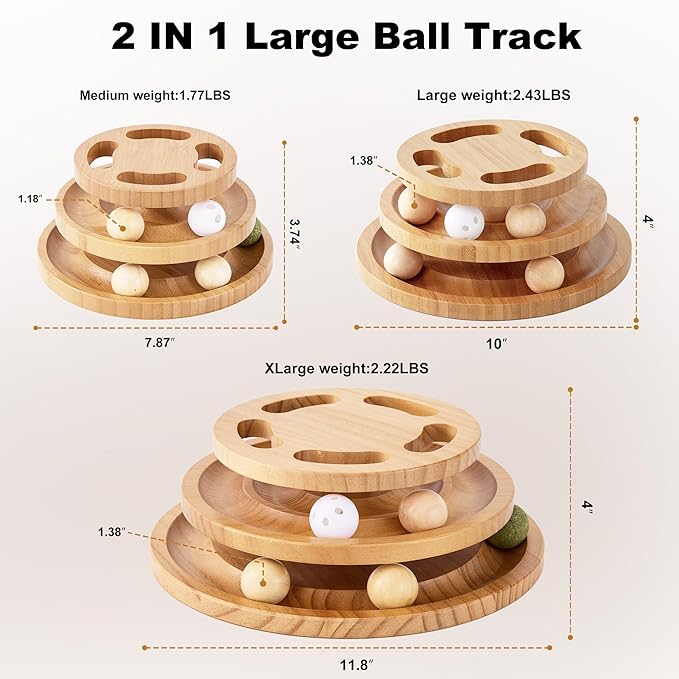 Cat Ball Track Toy with Puzzle Top, Wooden Cat Toys for Indoor Cats with Spinning Balls, Interactive Large Cat Ball Tower for Kitten Kitty Exercise Mental Physical