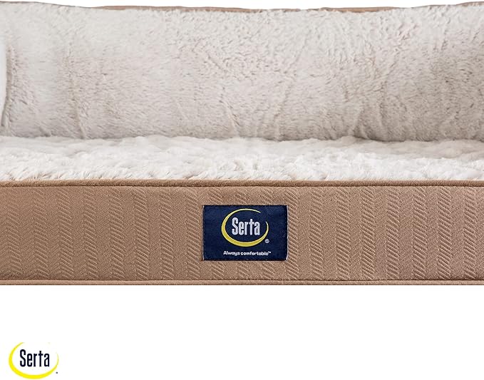 Serta Orthopedic Quilted Couch Dog Bed for Pets – Desert Sand (X-Large)
