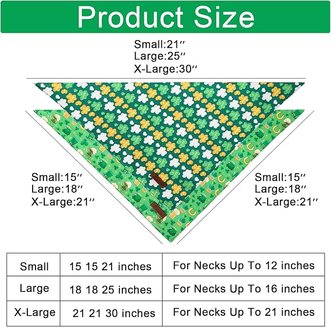 ARING PET St Patrick's Dog Bandana 2 Pack-Cute Green Clovers Dog Bandanas, Reversible Shamrock Dogs Triangle Bibs Trefoil Pet Scarf for Dogs and Cats