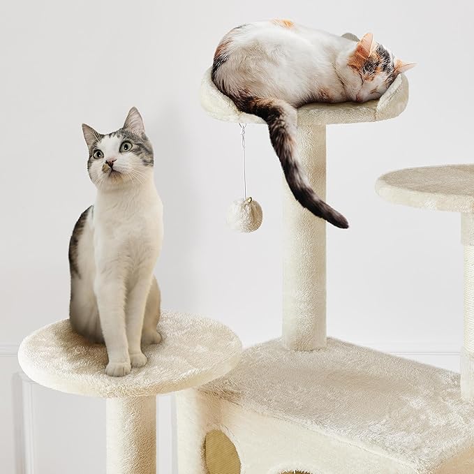 Yaheetech XL Cat Tree, 80in Multi-Level Cat Tower w/Scratching Posts, Double Condo, Perched Platforms and Dangling Balls, Pet Stand House for Kittens, Beige