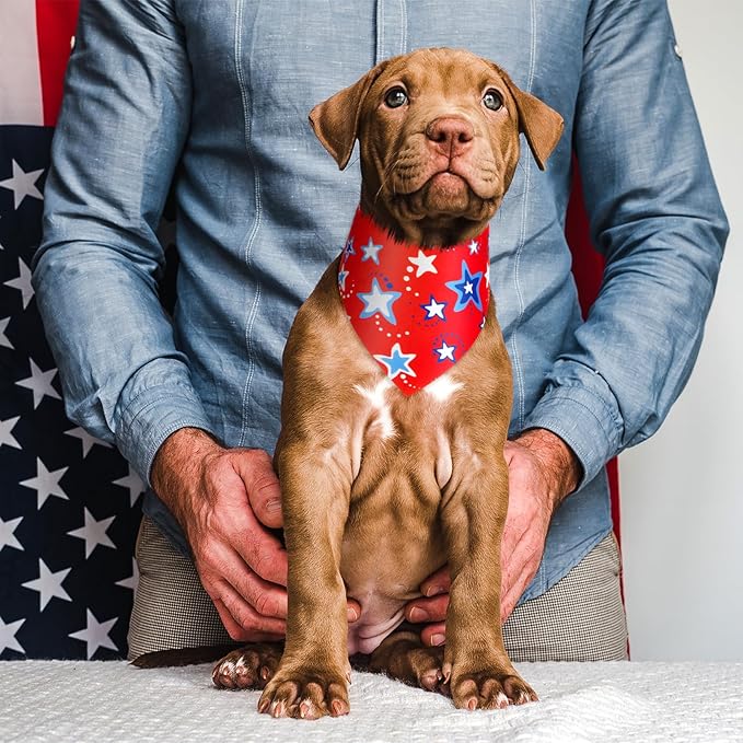 200 Pcs Patriotic Dog Bandanas Bulk Veterans Day Bandanas for Dogs American Flag Star Pattern Triangle Kerchief Bibs Scarf Set for Pet Party Costume Photo Props Accessories Pet Shops